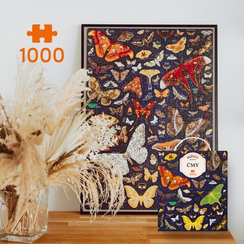 Szczegół ilustracji puzzli 1000 elementów Ćmy od Bright Junior Media z różnymi gatunkami ciem