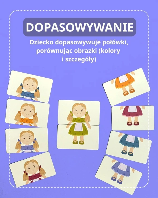 Zestaw 30 kart edukacyjnych Połóweczki Dom i lala z trzema poziomami trudności – Wir (T)