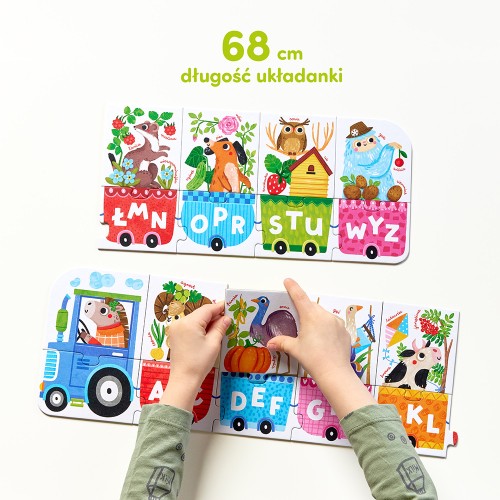 Zestaw puzzli Literkowy traktor o długości 68 cm z elementami do nauki liter dla dzieci 3 plus