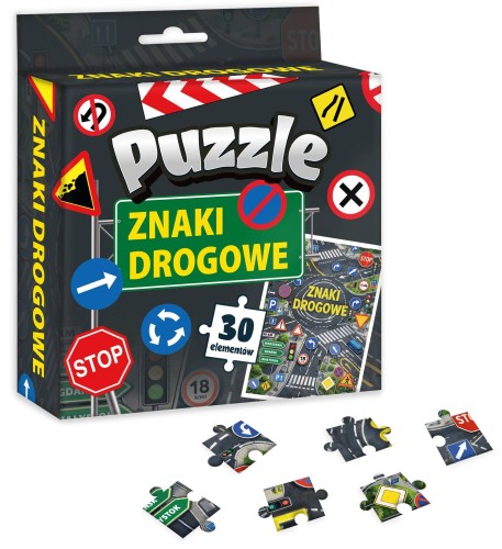 Puzzle edukacyjne Znaki drogowe KANGUR, 30 elementów, widok opakowania