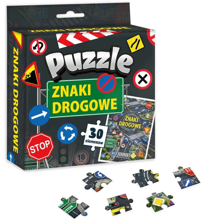 Puzzle edukacyjne Znaki drogowe KANGUR, 30 elementów, widok opakowania
