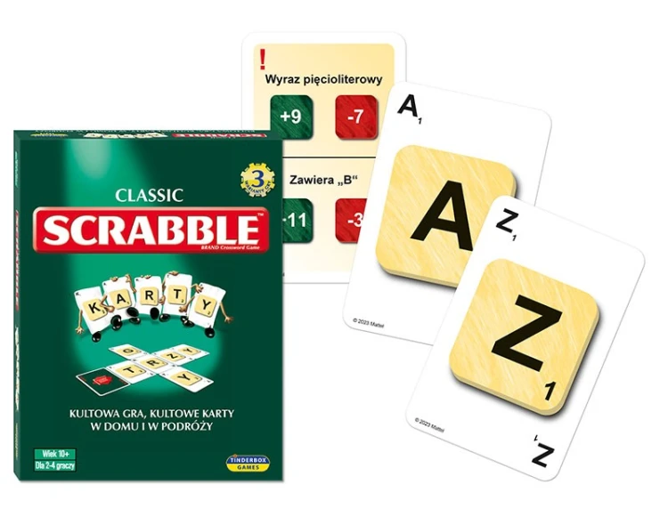 Scrabble Karty PIATNIK w kompaktowym formacie 125x95 mm - gra karciana słowna