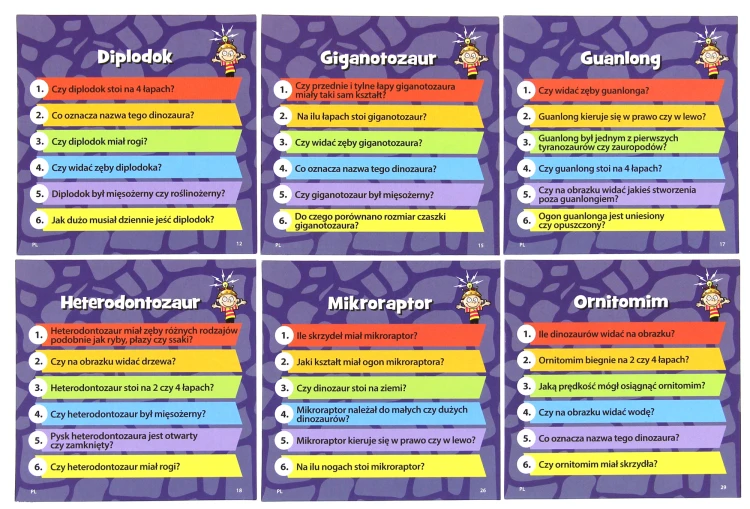 Gra pamięciowa BrainBox Dinozaury REBEL - elementy zestawu i instrukcja