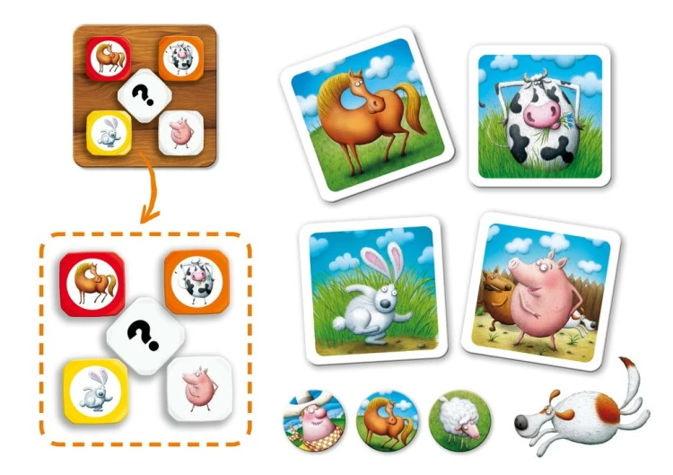 Zbliżenie na karty i żetony zwierząt z gry Superfarmer The Dice Game marki GRANNA