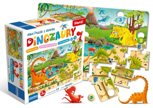 Dinozaury – maxi puzzle edukacyjne GRANNA, kolorowa układanka z 24 elementami