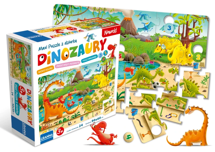 Dinozaury – maxi puzzle edukacyjne GRANNA, kolorowa układanka z 24 elementami