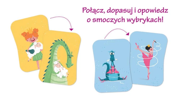 Ilustracje gry memory Edgard PAP Królewny i smoki zachęcają do opowiadania własnych historii.