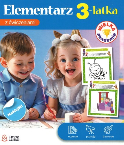 Elementarz 3-latka Bookolika – okładka książki z ćwiczeniami i naklejkami