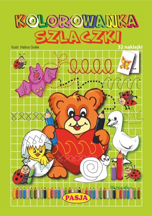 Szlaczki – kolorowanka edukacyjna Pasja z naklejkami dla dzieci, okładka wydania