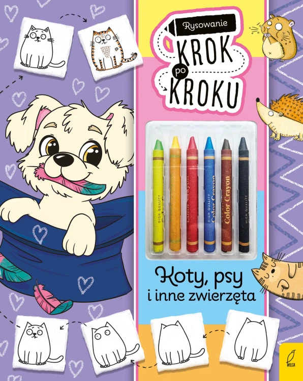 Rysowanie krok po kroku – koty Wilga, książka aktywnościowa dla dzieci z kredkami