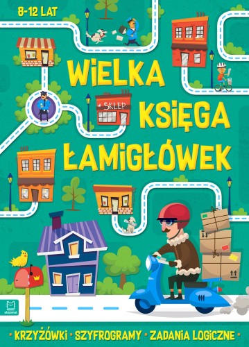 Okładka księgi łamigłówek AKSJOMAT z 180 zadaniami dla dzieci w wieku 8–12 lat