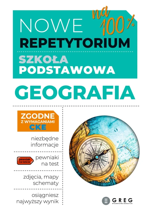 Repetytorium geografii GREG dla klas 5–8, wydanie 2026/2027 na okładce książki