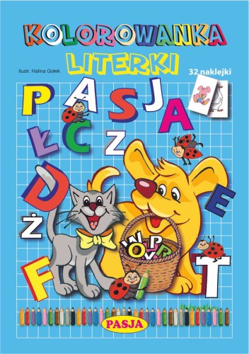 Kolorowanka Literki Pasja, książeczka edukacyjna dla dzieci z naklejkami