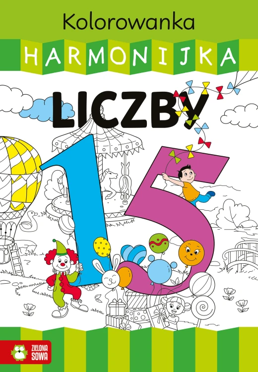 Kolorowanka harmonijka Liczby Zielona Sowa, rozkładana książeczka do kolorowania i nauki liczb