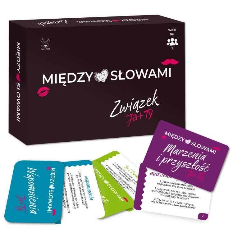 Gra karciana Między Słowami. Związek KANGUR dla par, z pytaniami do rozmów i budowania relacji