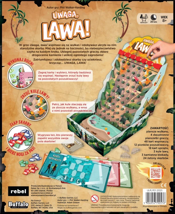 Karty wspinaczy i sprzętu z rodzinnej gry planszowej Uwaga, lawa! REBEL