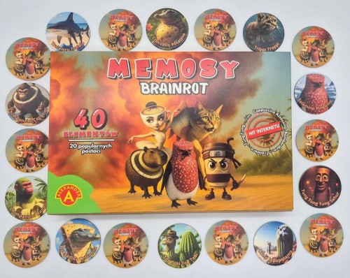Ilustrowane tabliczki Memosy Brainrot z parami postaci do odnajdywania