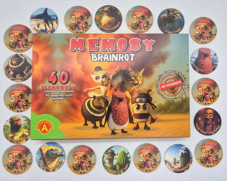 Ilustrowane tabliczki Memosy Brainrot z parami postaci do odnajdywania