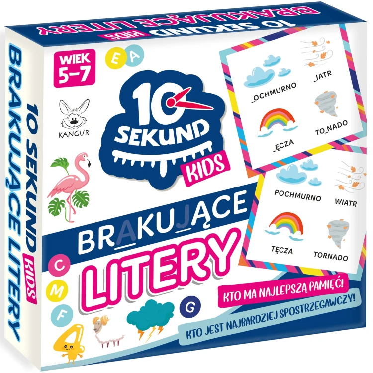 Karty edukacyjne 10 Sekund Kids KANGUR do wyszukiwania brakujących liter w wyrazach