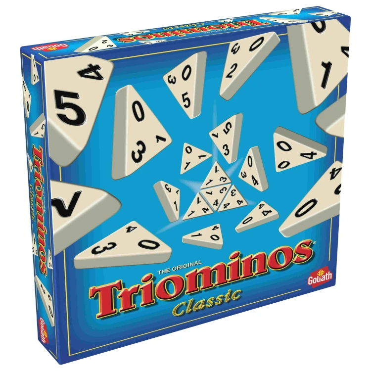 Triominos Classic GOLIATH, gra logiczna z trójkątnymi płytkami i liczbami w narożnikach