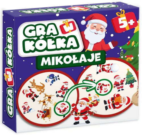 Karty gry KANGUR z podobnymi ilustracjami Mikołajów, na których gracze odnajdują taki sam obrazek.