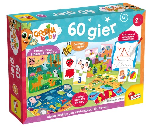 Carotina Baby Lisciani, kolekcja 60 gier edukacyjnych przeznaczona dla dzieci od 2 lat