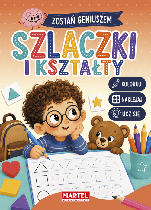 Zeszyt ćwiczeń grafomotorycznych Szlaczki i kształty z naklejkami wydawnictwa Martel