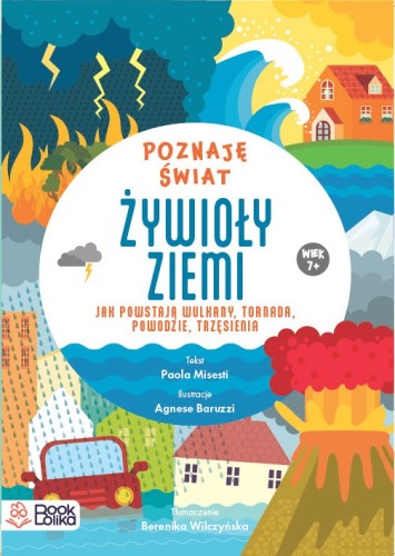 Książka edukacyjna Bookolika o wulkanach, tornadach i żywiołach Ziemi z kolorowymi naklejkami