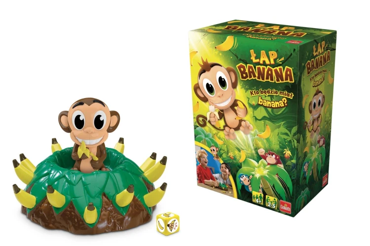 Bananowiec i małpka w grze Łap Banana GOLIATH, elementy rodzinnej rozgrywki
