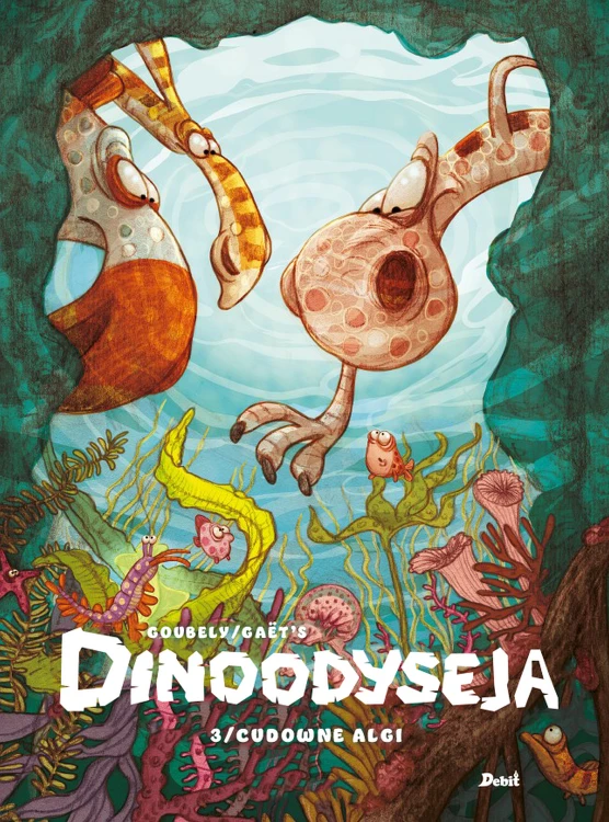 Okładka komiksu Dinoodyseja. Cudowne algi – tom 3, DEBIT, dla dzieci od 6 lat