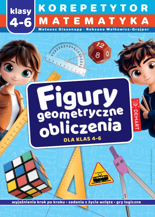 Korepetytor matematyki DEMART dla klas 4–6, książka o figurach geometrycznych i zadaniach