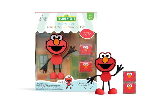 Zestaw Glo Pals Elmo do kąpieli z dwiema kostkami sensorycznymi LED