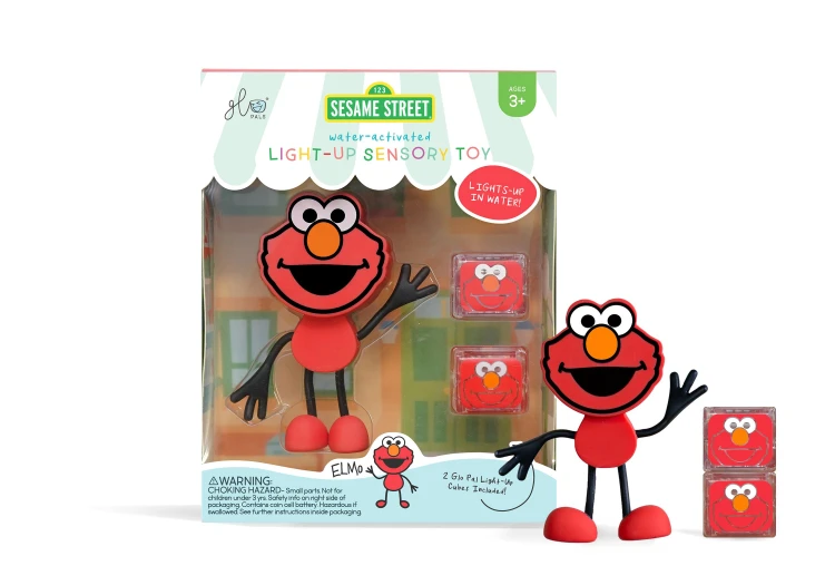Zestaw Glo Pals Elmo do kąpieli z dwiema kostkami sensorycznymi LED