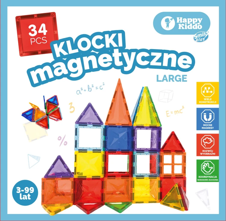 Kolorowe elementy klocków Happy Kiddo do tworzenia zamków, domków i figur geometrycznych
