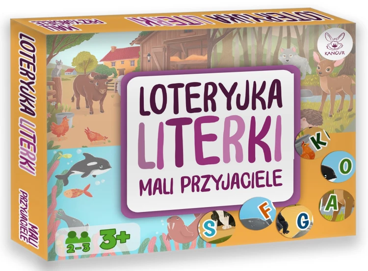 Mali Przyjaciele KANGUR – żetony z literkami do łączenia z ilustracjami zwierząt