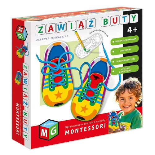 Zawiąż Buty Montessori MULTIGRA, plansze edukacyjne do ćwiczenia wiązania sznurowadeł