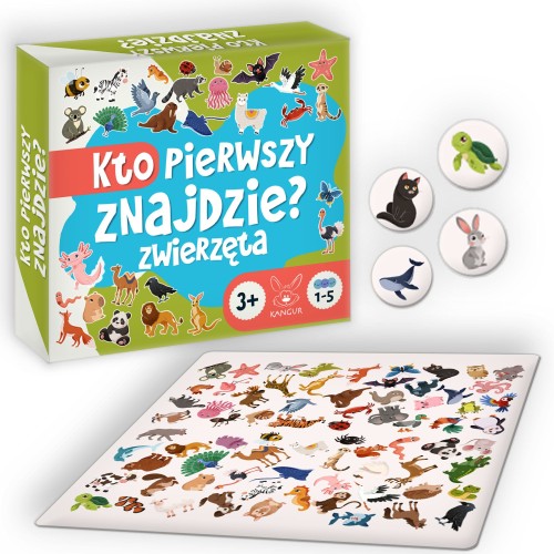 Gra Kto pierwszy znajdzie? Zwierzęta KANGUR – plansza do wyszukiwania obrazków ze zwierzętami