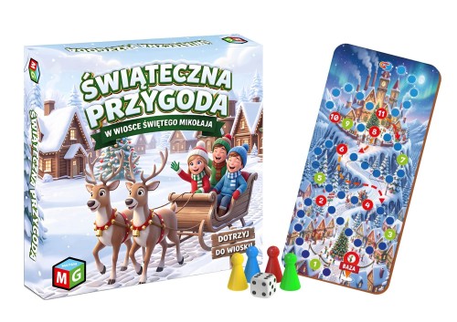 Świąteczna Przygoda MULTIGRA, rodzinna gra planszowa o wyścigu do warsztatu Mikołaja