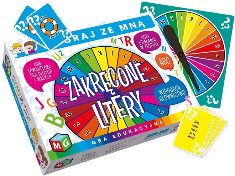 Zakręcone Litery MULTIGRA – edukacyjna gra słowna z tarczą ze strzałką i kartami