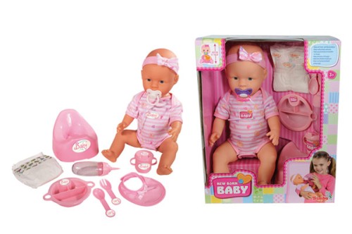 Lalka bobas New Born Baby SIMBA w różowym body z akcesoriami do zabawy w opiekę.