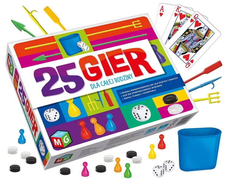 25 Gier w 1 MULTIGRA, zestaw gier planszowych, karcianych i zręcznościowych
