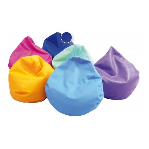 Ujęcie z góry na gruszkę rehabilitacyjną BASIC w kolorze niebieskim; pokazana średnica ok. 70 cm i równomierne wypełnienie granulatem