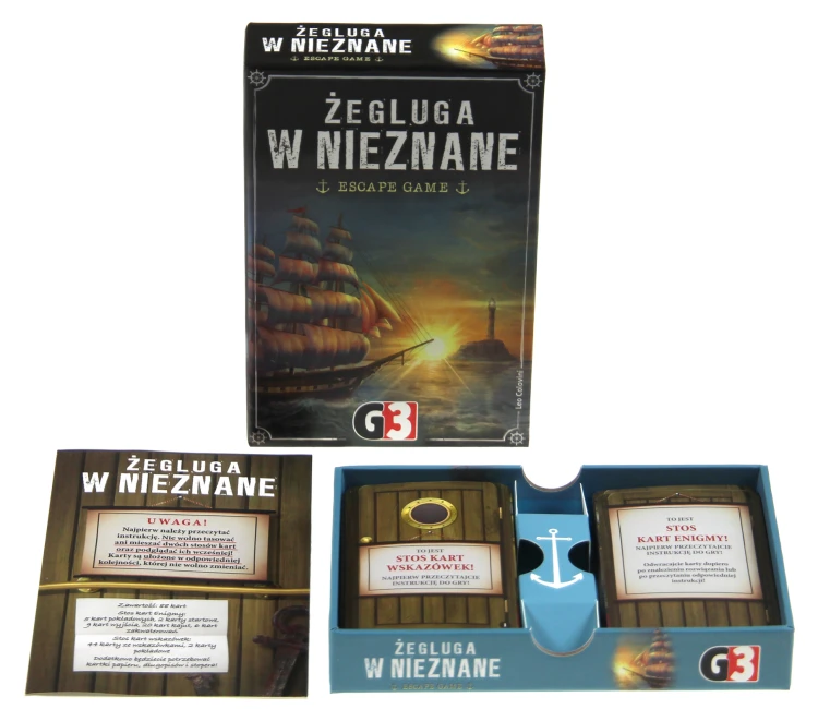 Gra Żegluga w nieznane G3 z 88 kartami do wspólnego odkrywania tajemnicy Enigmy