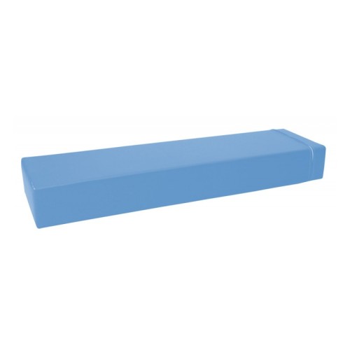 Jasnoniebieski prostokąt piankowy 120 x 30 x 15 cm ustawiony na podłożu, ujęcie boczne pokazujące proporcje i wykorzystanie jako moduł