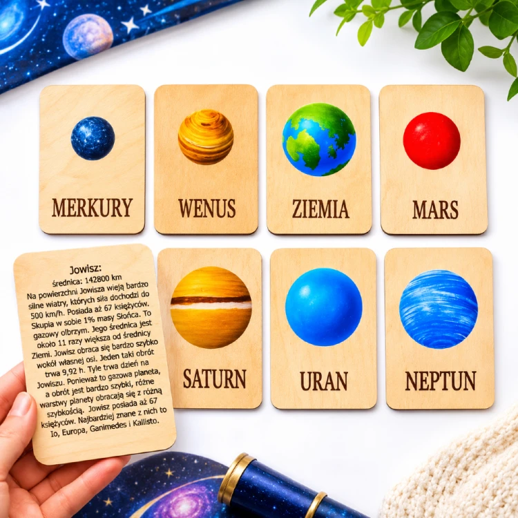Drewniane karty edukacyjne Planety Układu Słonecznego – nauka astronomii i ciekawostki o planetach paktoo pl.png
