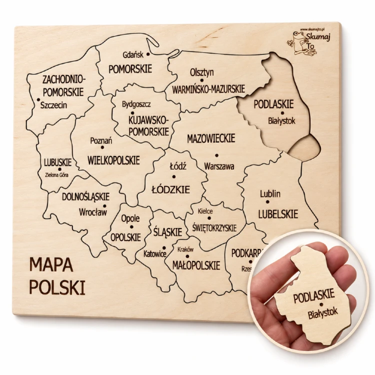 Mapa Polski – drewniana układanka edukacyjna z województwami i stolicami 30 × 30 cm paktoo pl.png