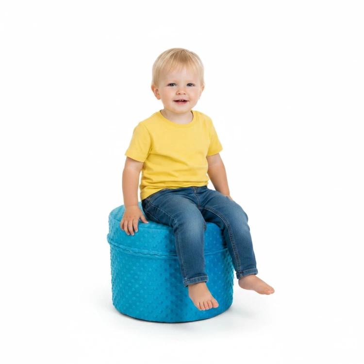 Widok z góry pufy Hill walec pokazujący okrągłą siedzisko Ø 40 cm i niską wysokość 30 cm do użytku w przedszkolu