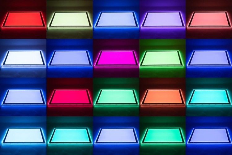 Panel LED A2 w zestawie z akcesoriami warsztatowymi, pokazany rozmiar 66 x 48,6 x 17 cm i przenośna konstrukcja