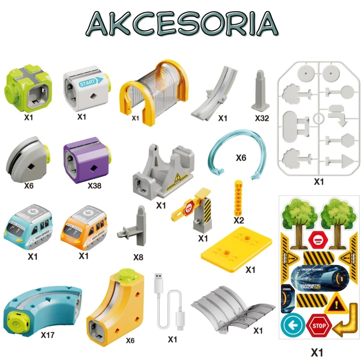 Zestaw elementów spiralnego tunelu do magnetycznego toru WOOPIE