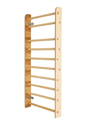 Frontowy widok drabinki gimnastycznej 240 cm wykonanej z litego drewna, widoczne szczeble o średnicy 40 mm.